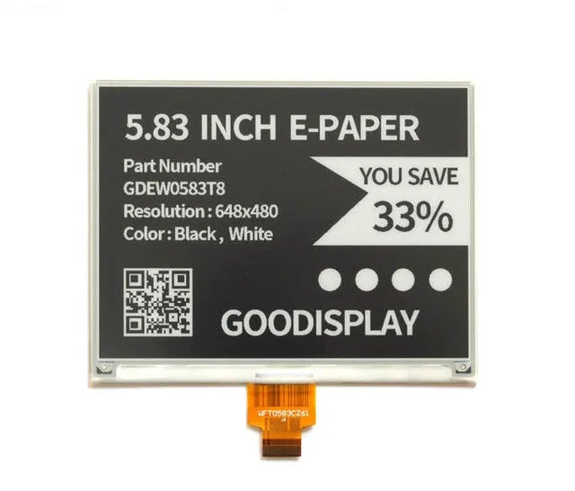 5,83-tommer E-Paper højopløsningsskærm 648x480 E-Ink display