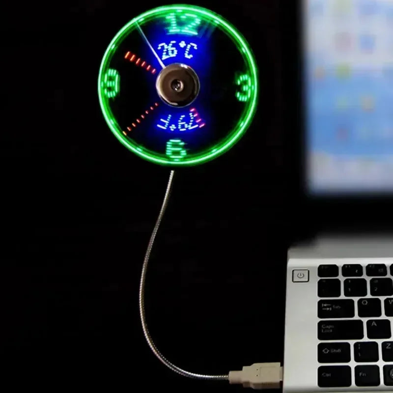 USB LED świecący zegar Mały wentylator (Edytowalny)