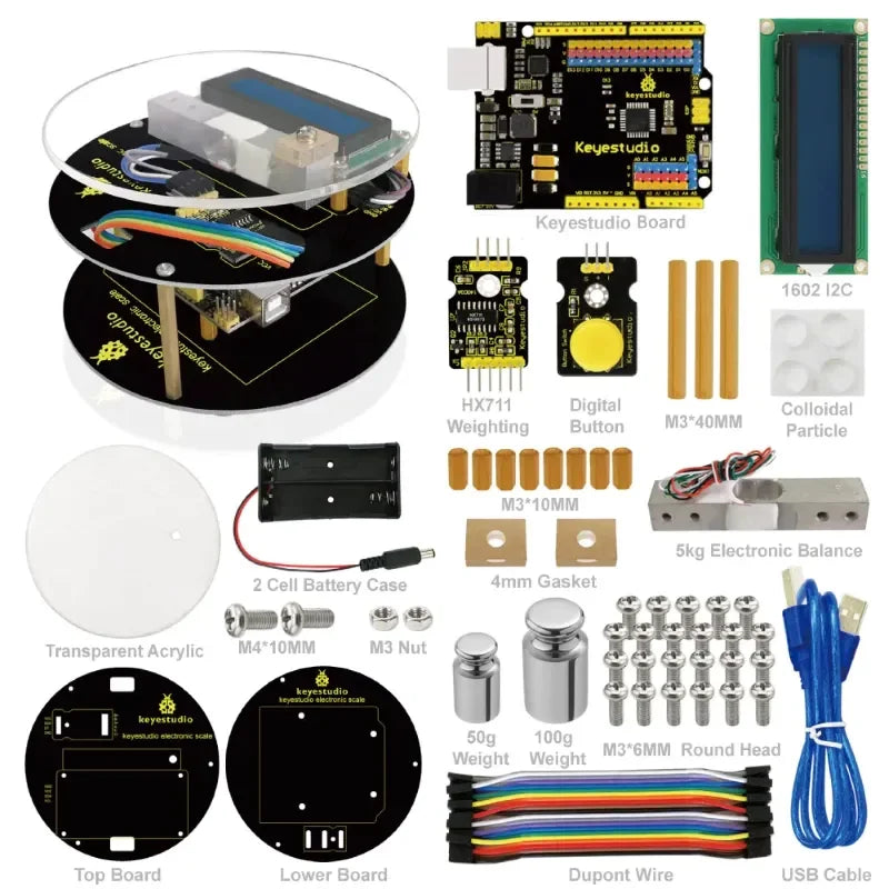KeyeStudio DIY elektronická váha startovací sada UNO R3 64stránková kniha manuál