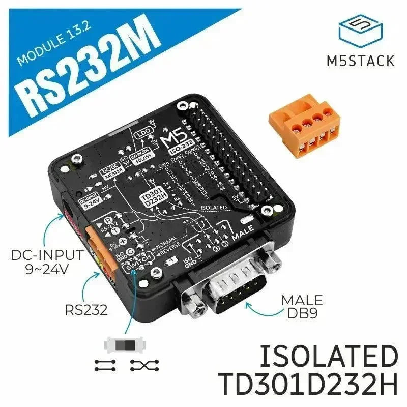 M5stack RS232 modul 13.2 s DB9 samčím konektorem