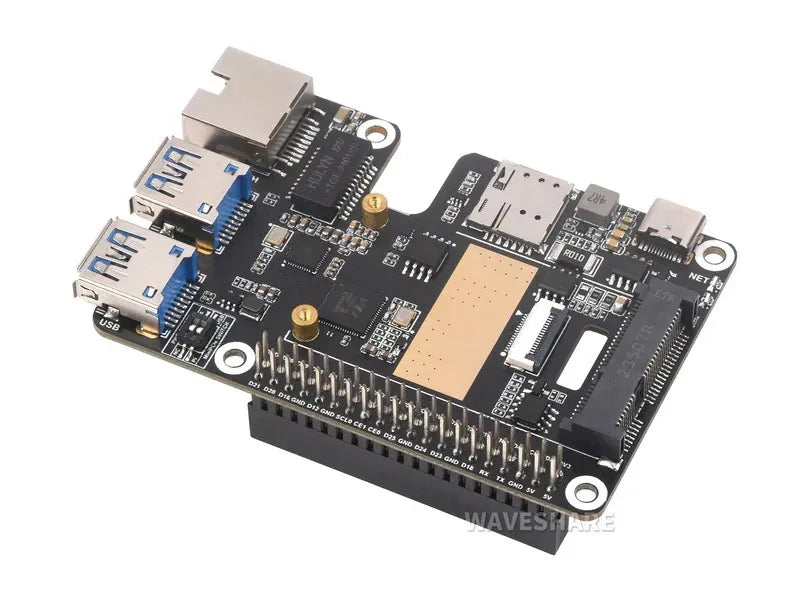 Waveshare PCIe to MiniPCIe/Gigabit Ethernet/USB 3.2 Gen1 HAT for Raspberry Pi 5