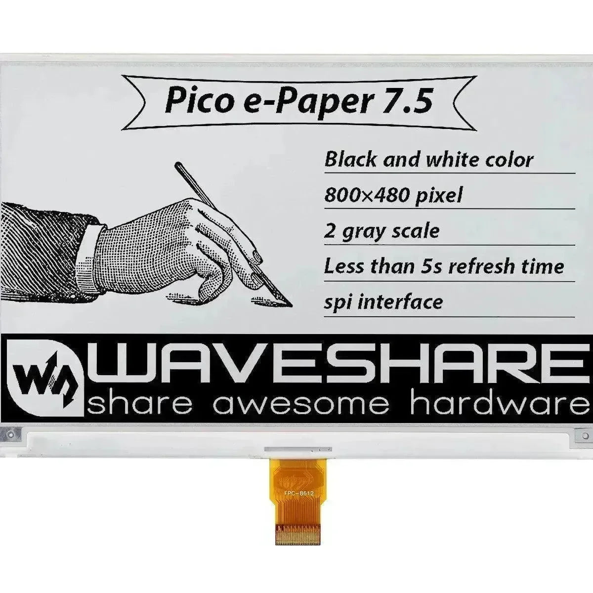 Waveshare 7,5palcový E-Ink displej 800x480 E-Paper s Hat