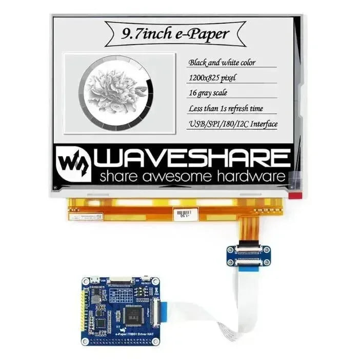 Waveshare 9,7 tommer E-Ink Display 1200x825 E-Paper med Hat