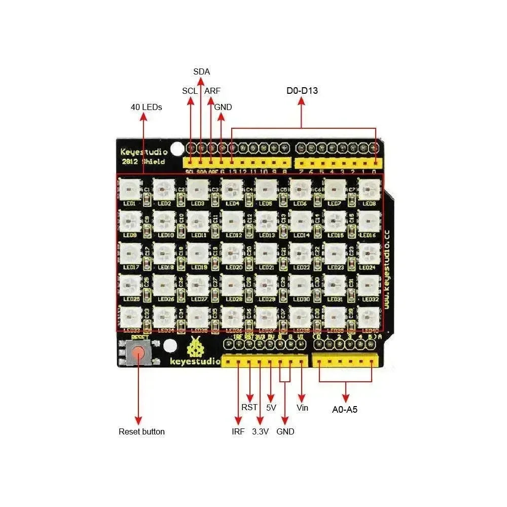 Keyestudio 40 RGB LED WS2812 Pixel Matrix Shield for Arduino - OpenELAB