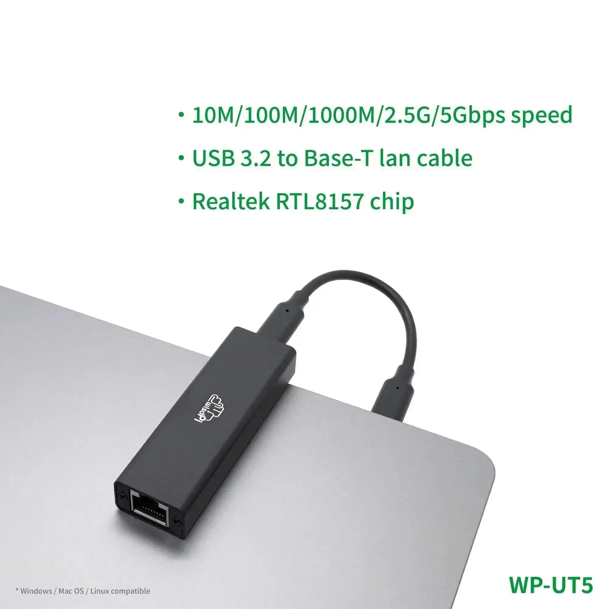 WisdPi 5Gbps USB3.2 Wired Base-T Ethernet Adapter Realtek RTL8157-3