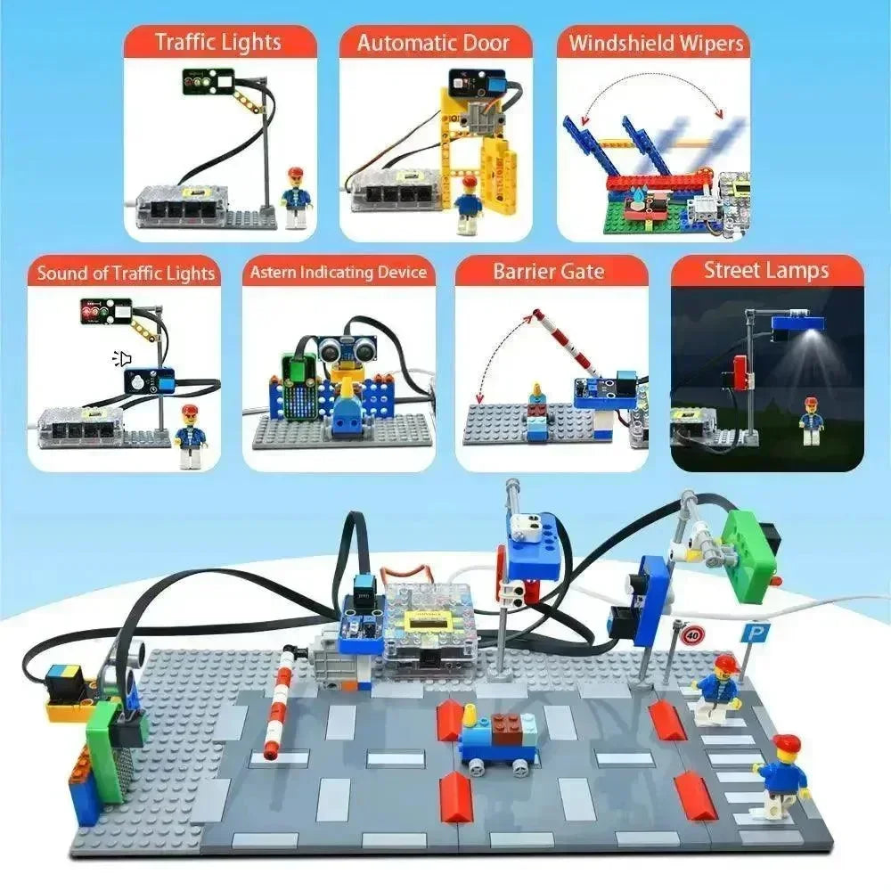 Kit de bricolaje del sistema de tráfico inteligente KeyeStudio Kidsbits compatible con la serie Lego
