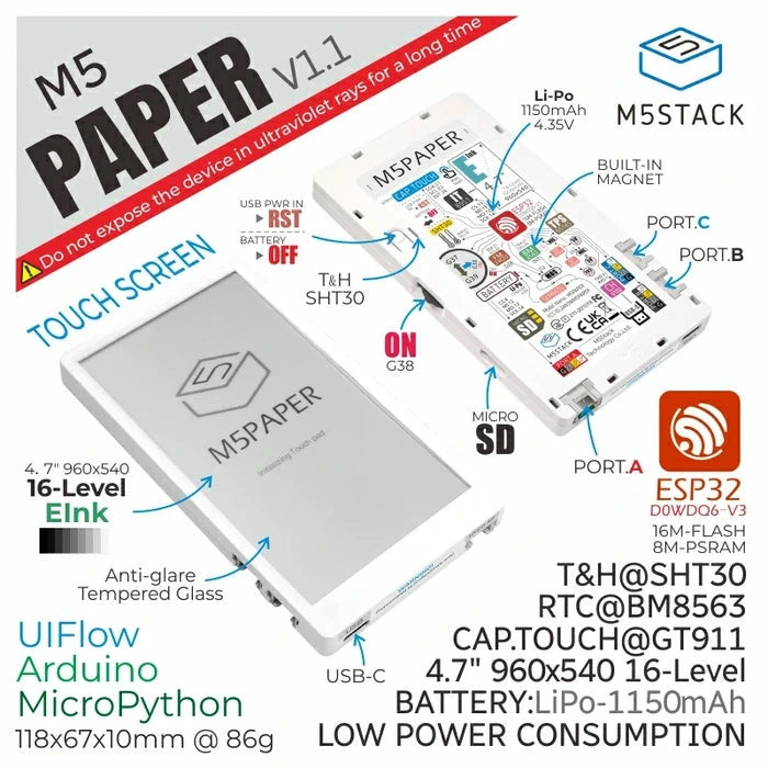 M5Stack Paper v1.1 ESP32 E-Ink Touchscreen Development Kit – OpenELAB ...