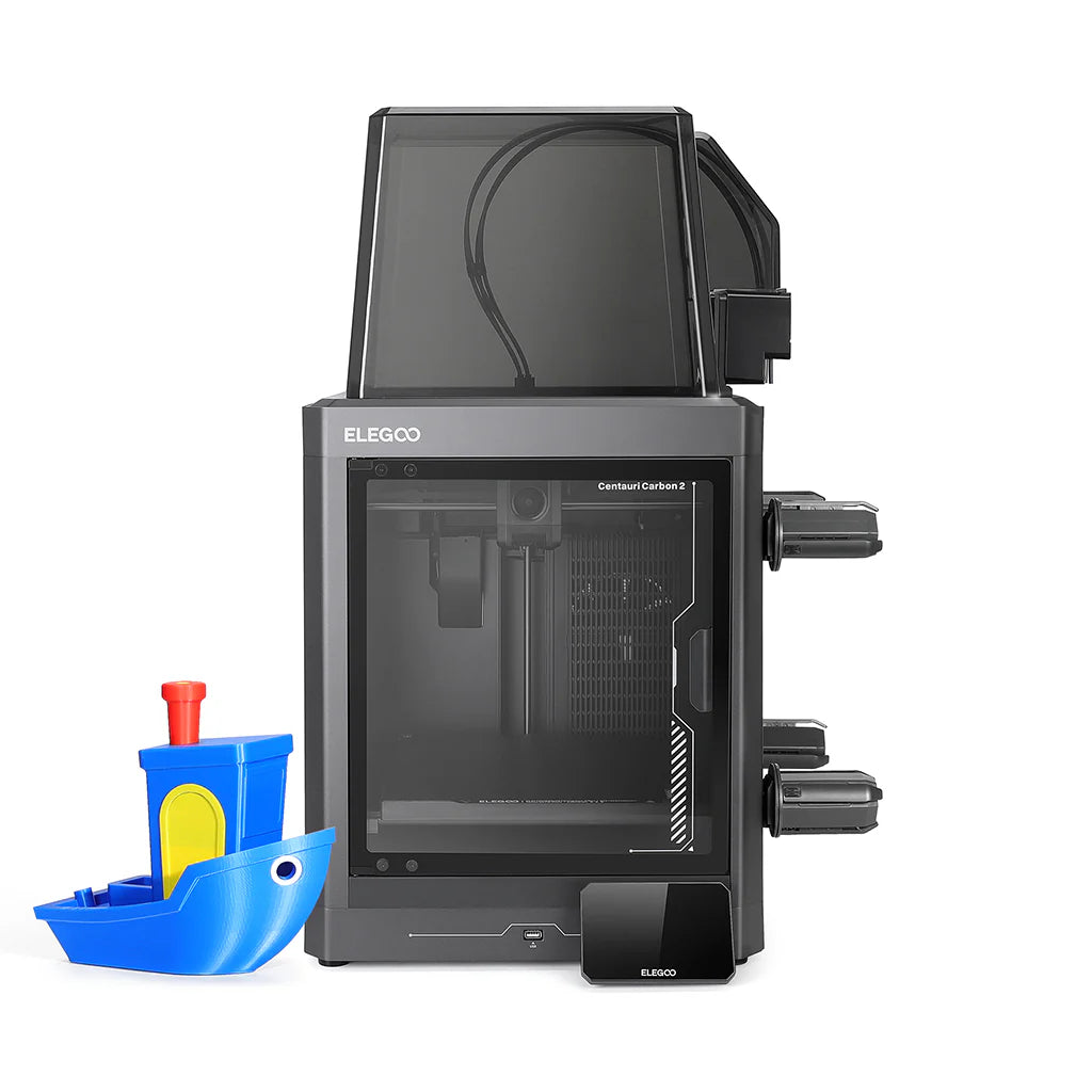 Centauri Carbon 2 printing setup with multicolor Benchy sample