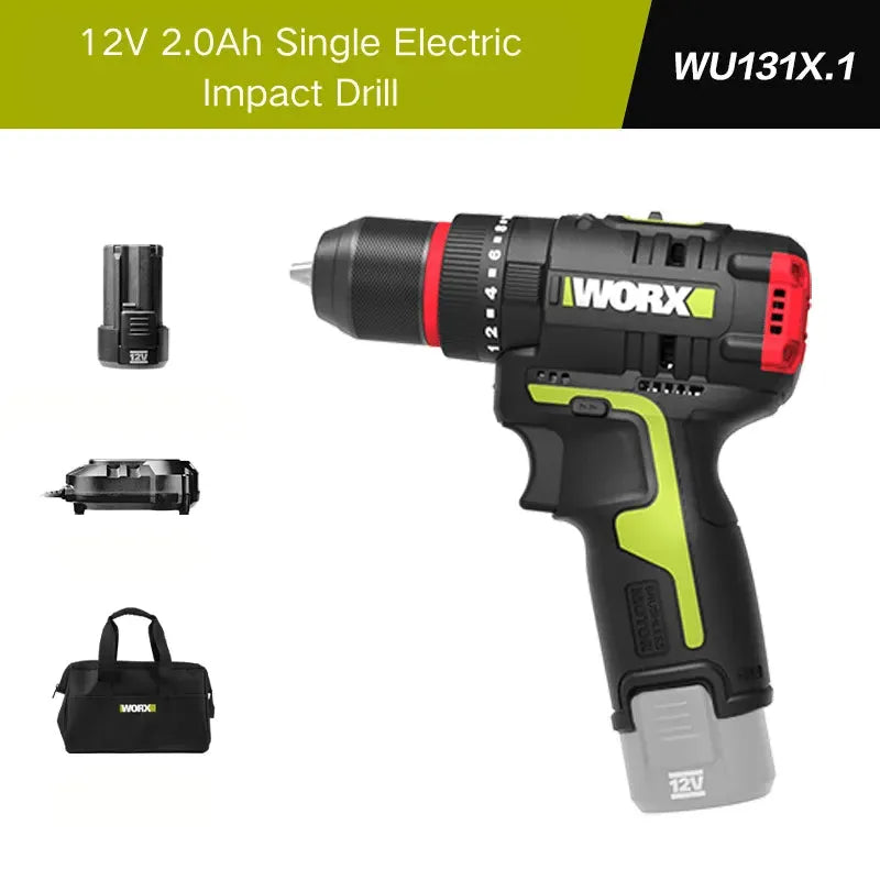 WORX Perceuse électrique WU131 Perceuse à percussion avec batterie au lithium