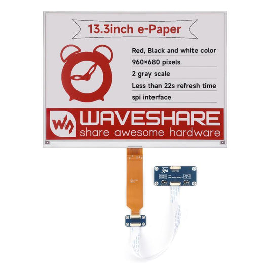 Waveshare Pantalla de tinta electrónica de 3 colores de 13,3 pulgadas Papel electrónico de 960x680