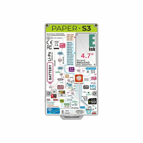 M5PaperS3 ESP32S3 Development Kit (960x540, 4.7" eInk Display, 235 ppi)