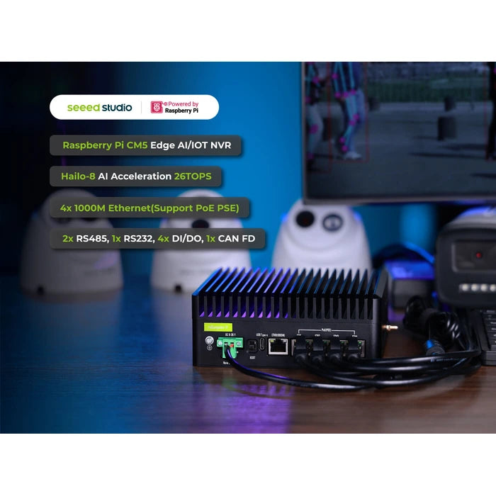Seeed Studio reComputer Industrial R2245-12 Raspberry Pi Edge AI/IOT NVR 26 TOPS white background product image