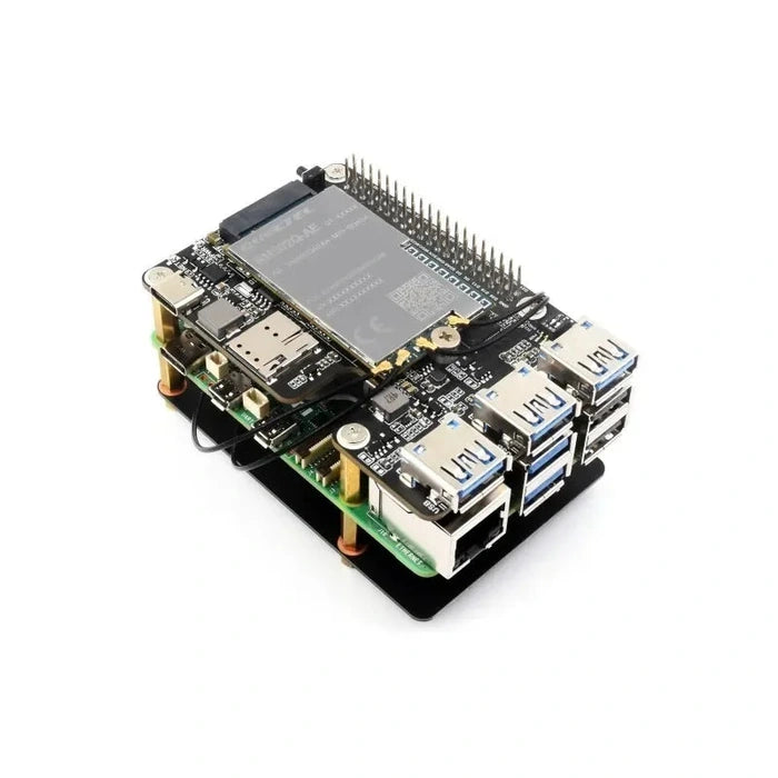 Waveshare PCIe to M.2 4G/5G And USB 3.2 HAT for Raspberry Pi 5 white background product image