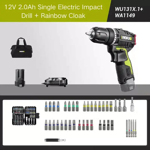 WORX Perceuse électrique WU131 Perceuse à percussion avec batterie au lithium