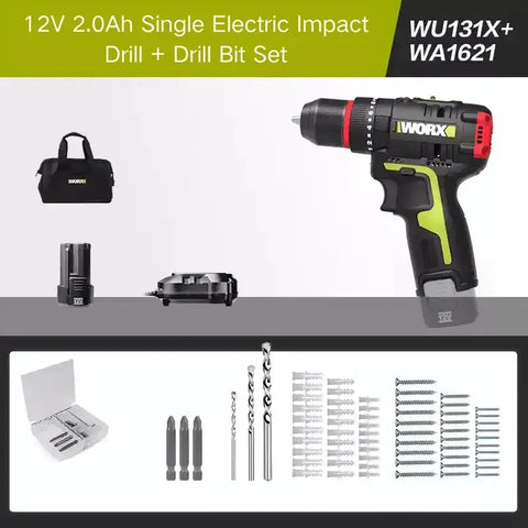 WORX Perceuse électrique WU131 Perceuse à percussion avec batterie au lithium