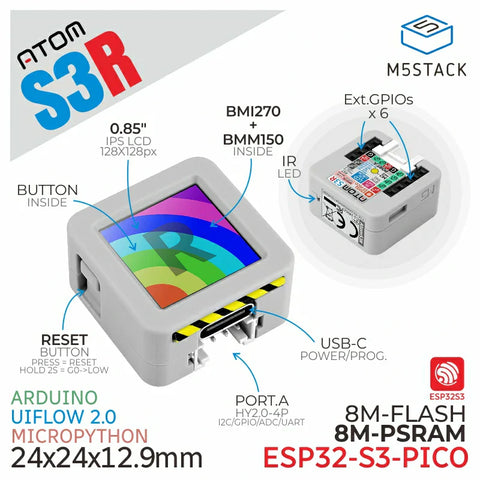 M5Stack ATOMS3R Development Kit with 0.85-inch Screen