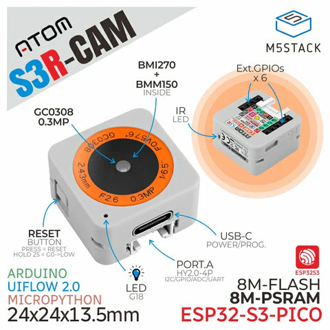 M5Stack ATOMS3R Kamera Kit (8MB PSRAM)