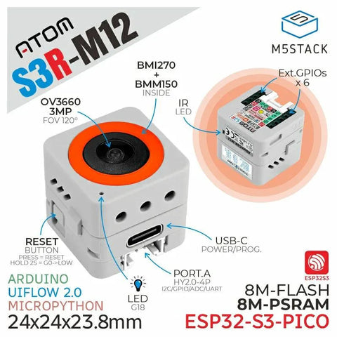 Kit de cámara M5Stack ATOMS3R Versión M12 (OV3660)