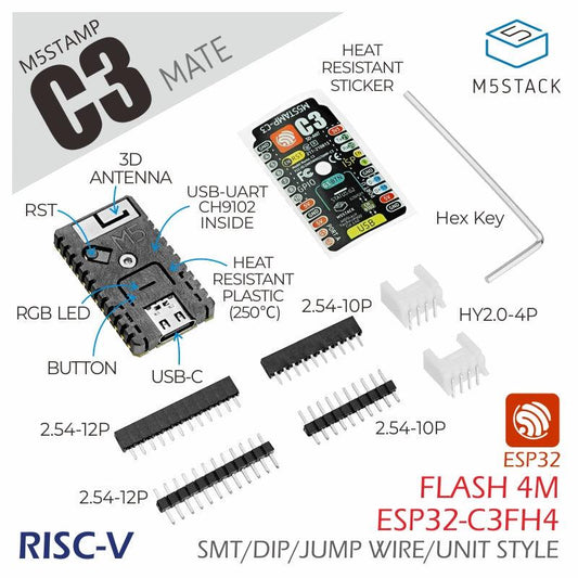 M5Stamp C3 Mate avec des broches à enficher