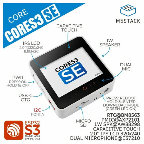 M5Stack CoreS3 SE IoT-Controller ohne Batterieboden