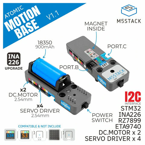 M5Stack ATOMIC Motion Base v1.1 with Power Monitor