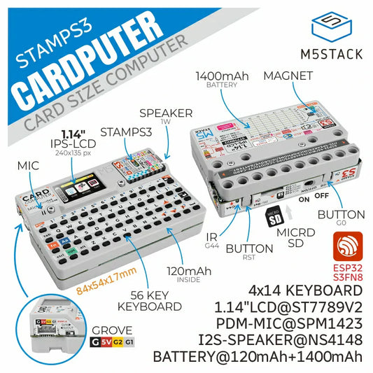 Kit lettore di schede M5Stack con batteria M5StampS3 da 1400 mAh