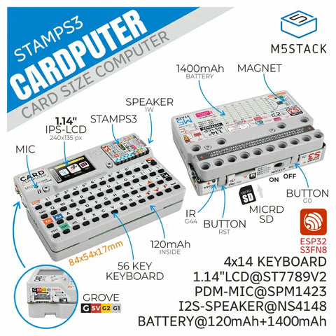 Kit de computadora de tarjeta M5Stack con batería M5StampS3 de 1400 mAh