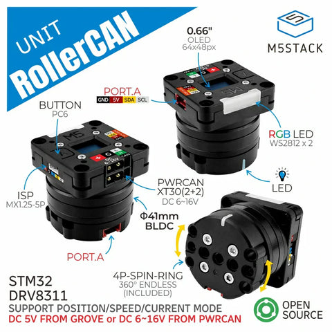 Unité M5Stack RollerCAN avec moteur BLDC (STM32)