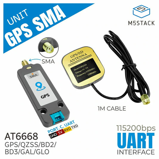 M5Stack GPS/BDS Unit with SMA Antenna (AT6668)