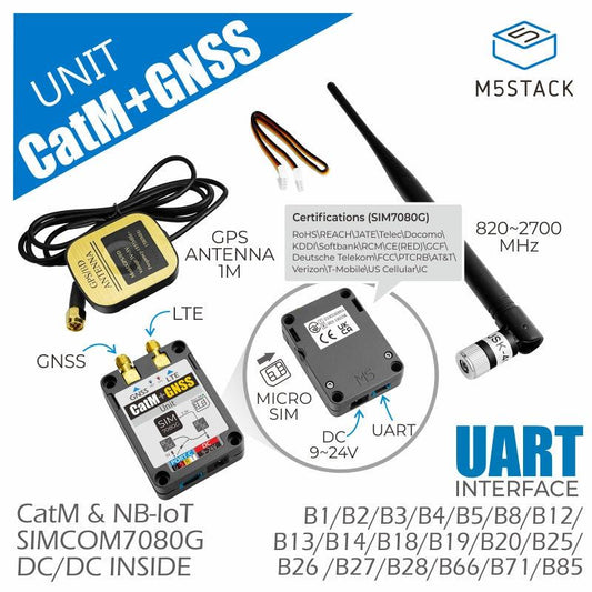 SIM7080G CAT-M/NB-IoT+GNSS-eenheid met Telec-antenne