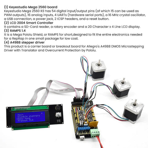 Kit de impresora 3D OpenELAB RAMPS1.4 + Mega2560 + 5x A4988 + LCD 2004