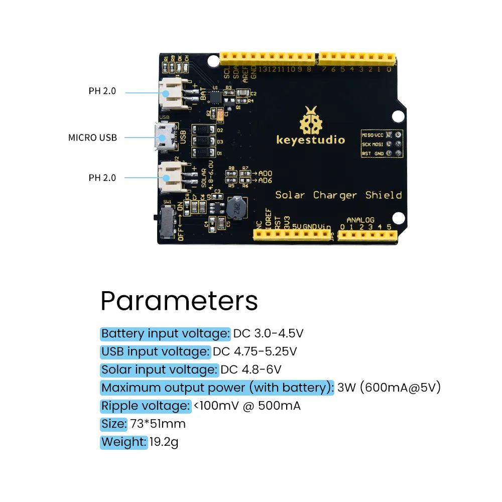 Keyestudio Solar Charger Shield for Arduino Solar Panel Solar Cell - OpenELAB