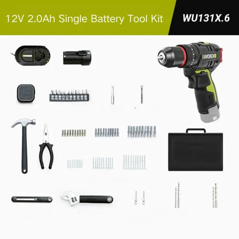 WORX Perceuse électrique WU131 Perceuse à percussion avec batterie au lithium