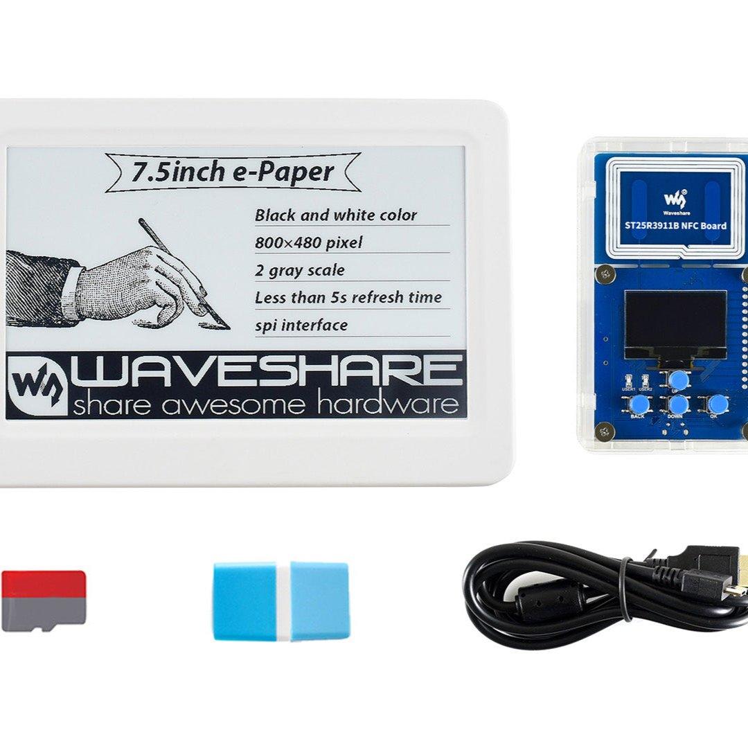 Kit de papel electrónico Waveshare de 7,5 pulgadas con tecnología NFC y sin batería