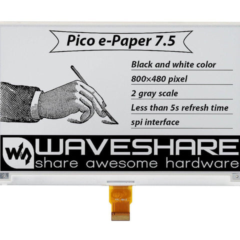 Waveshare 7,5 pouces E-Ink Display 800x480 E-Paper avec chapeau