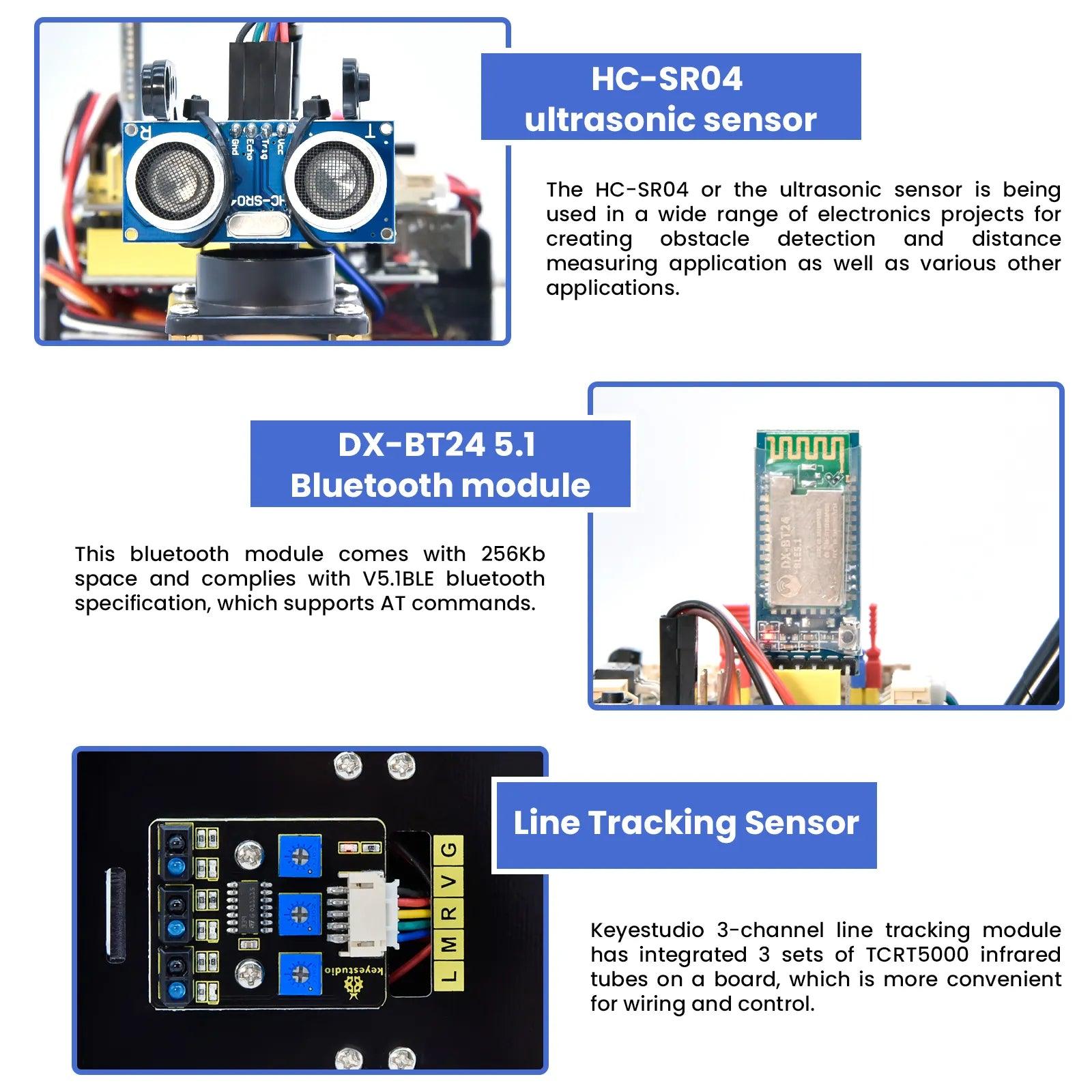 Keyestudio Upgraded 4WD BT Multi-purpose Smart Car V2 - OpenELAB