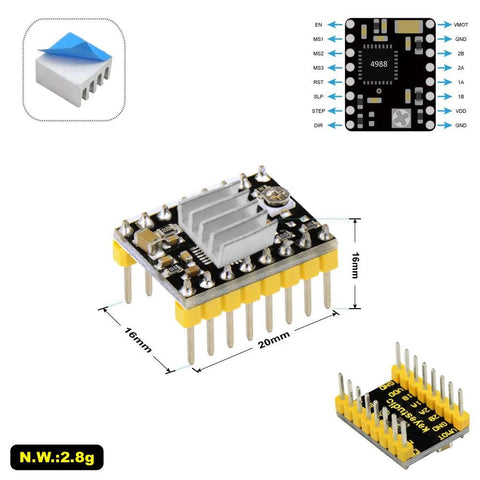 OpenELAB A4988 Reprap stappenmotordriver + koellichaam voor 3D-printer