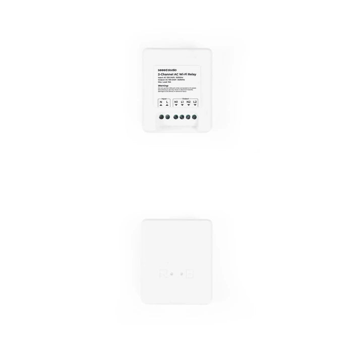 Seeed Studio XIAO 2-Channel Wi-Fi AC Relay white background front and rear combo image