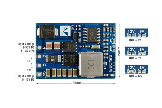 Mateksys BEC12S-PRO, 9-55V TO 5V/8V/12V-5A - OpenELAB