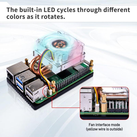 Ventilador LED RGB de refrigeración de CPU ICE Tower de bajo perfil para Raspberry Pi 5