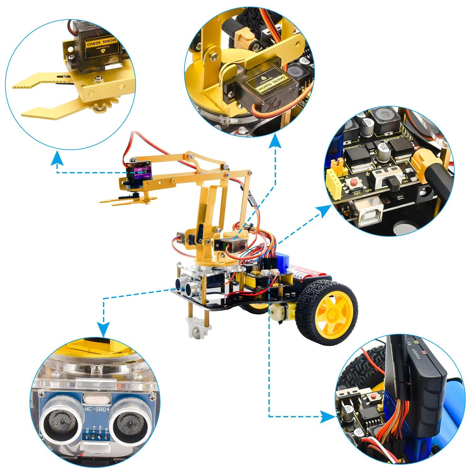 Keyestudio 4DOF Mechanical Arm Robot Car Learning Starter Kit - OpenELAB