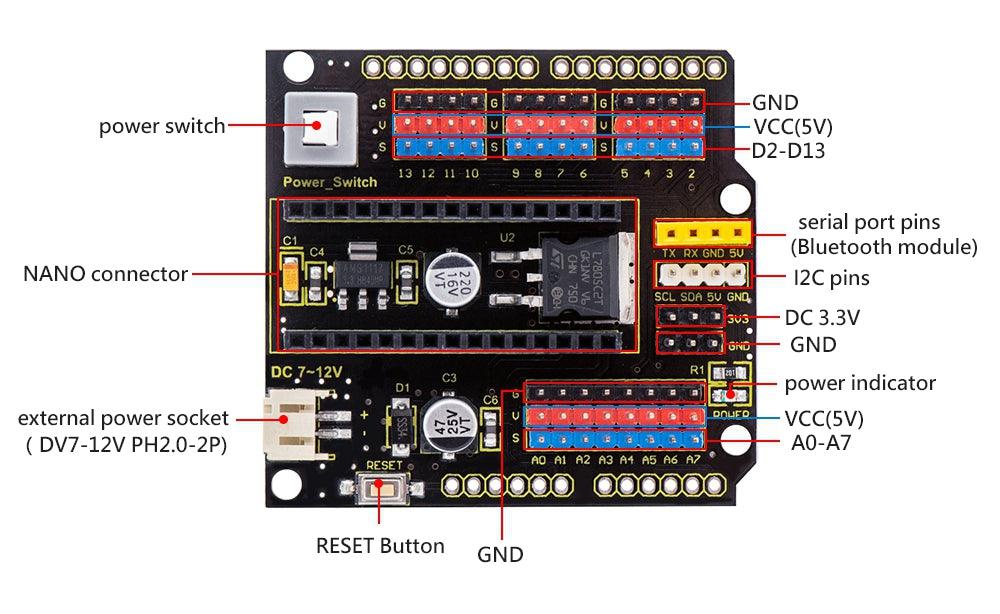 Keyestudio NANO Shield Board W/ Power Switch for Arduino Nano - OpenELAB