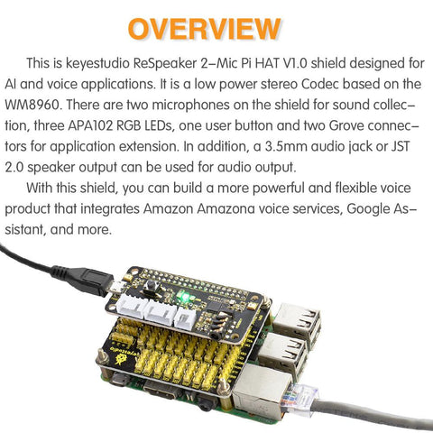 5V ReSpeaker 2-Mic Pi HAT V1.0 Expansion Board for Raspberry Pi