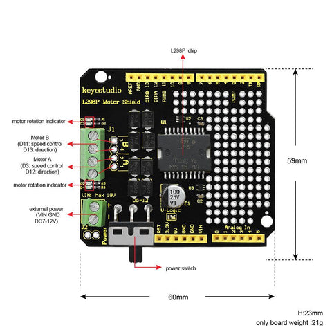 Updated Version Keyestudio L298P Shield With Power Switch - OpenELAB