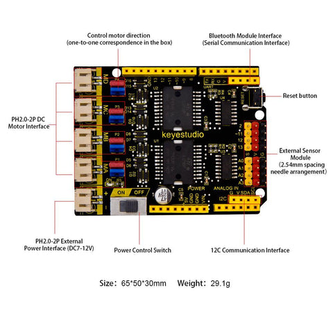 Keyestudio 4 Channel L298P Motor Drives Shield V1.0 for Arduino Robot - OpenELAB