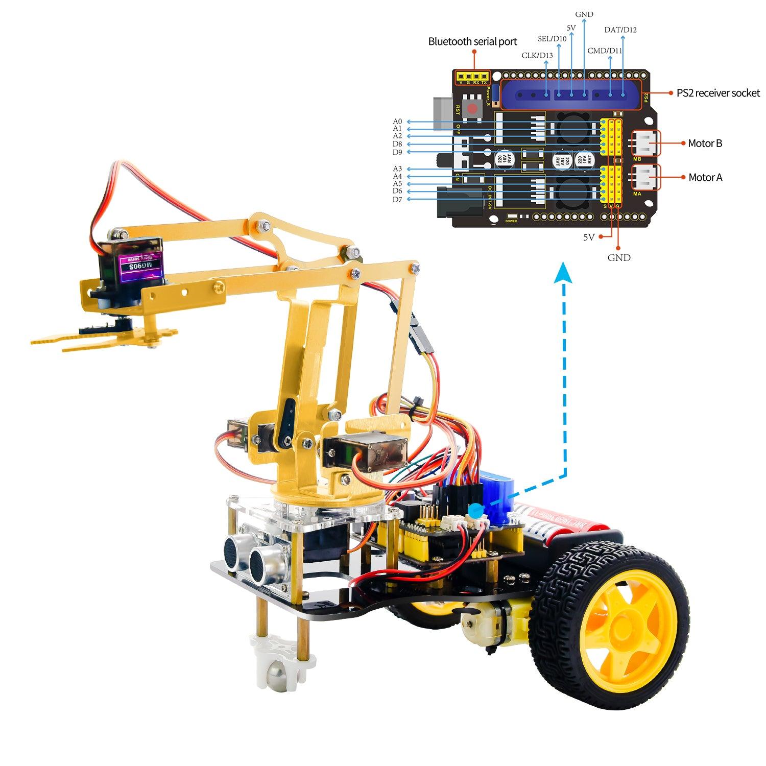 Keyestudio 4DOF Mechanical Arm Robot Car Learning Starter Kit - OpenELAB