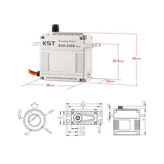 KST X20-2208 V8.0 Brushless HV Metal 6BB Servo 25Kgf.cm 0.07sec-4