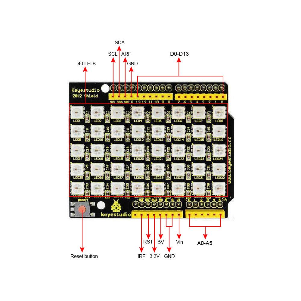 Keyestudio 40 RGB LED WS2812 Pixel Matrix Shield for Arduino - OpenELAB