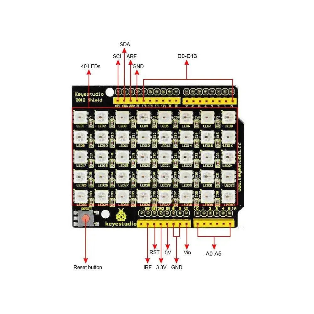 Keyestudio 40 RGB LED WS2812 Pixel Matrix Shield for Arduino - OpenELAB