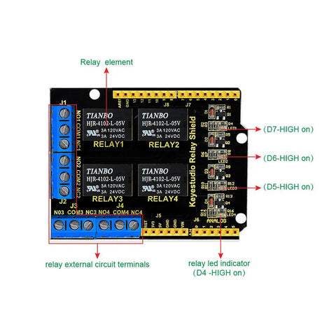 Keyestudio 4 channel 5V Relay Shield module for Arduino UNO R3 - OpenELAB